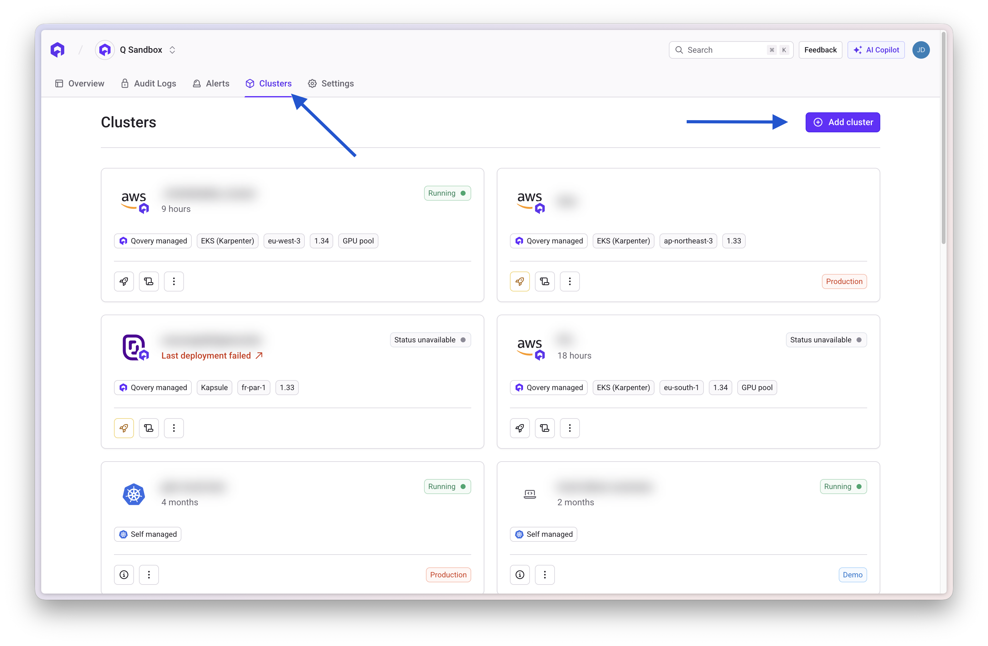 Create cluster in Qovery Console