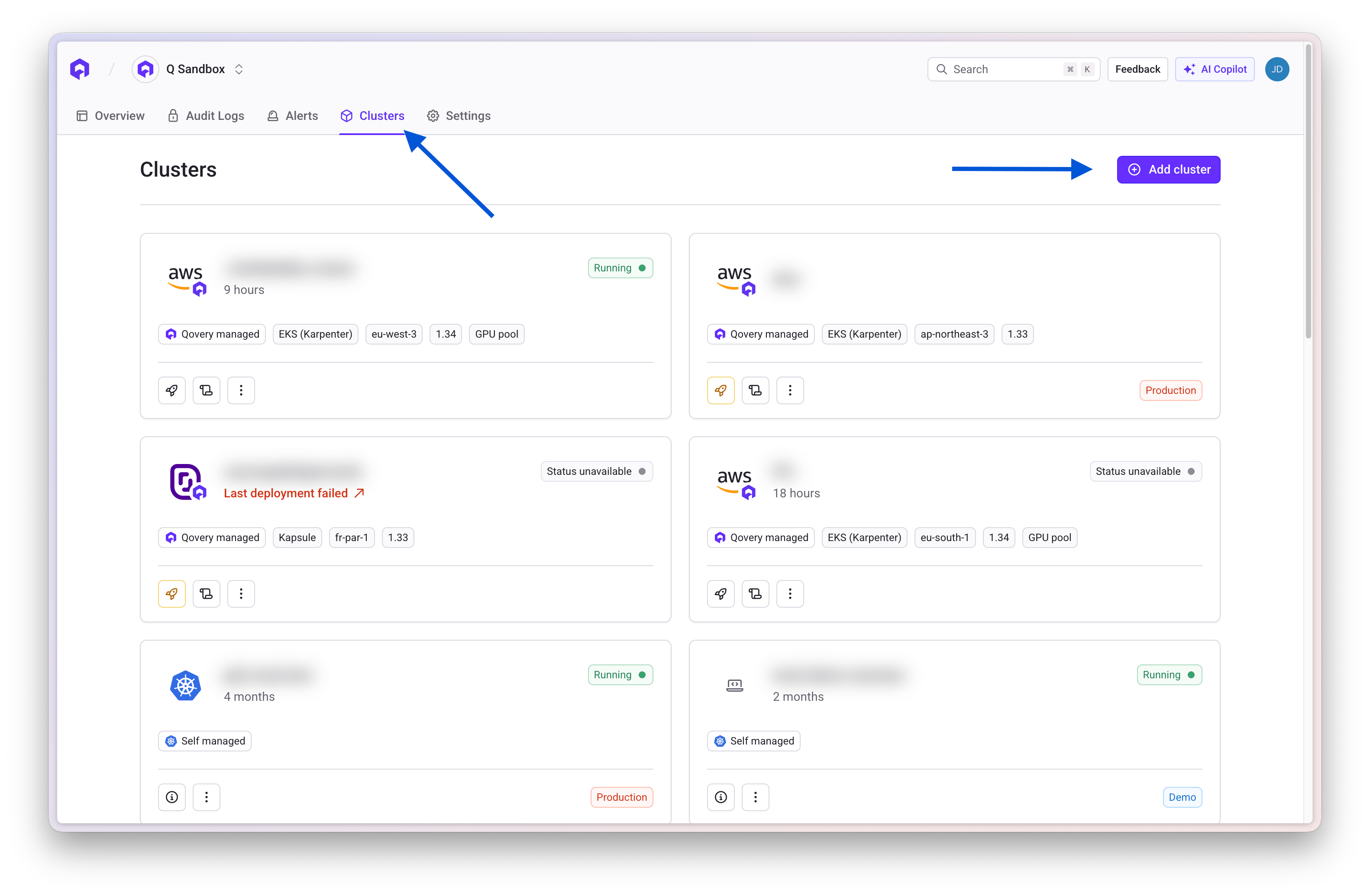 Create cluster in Qovery Console