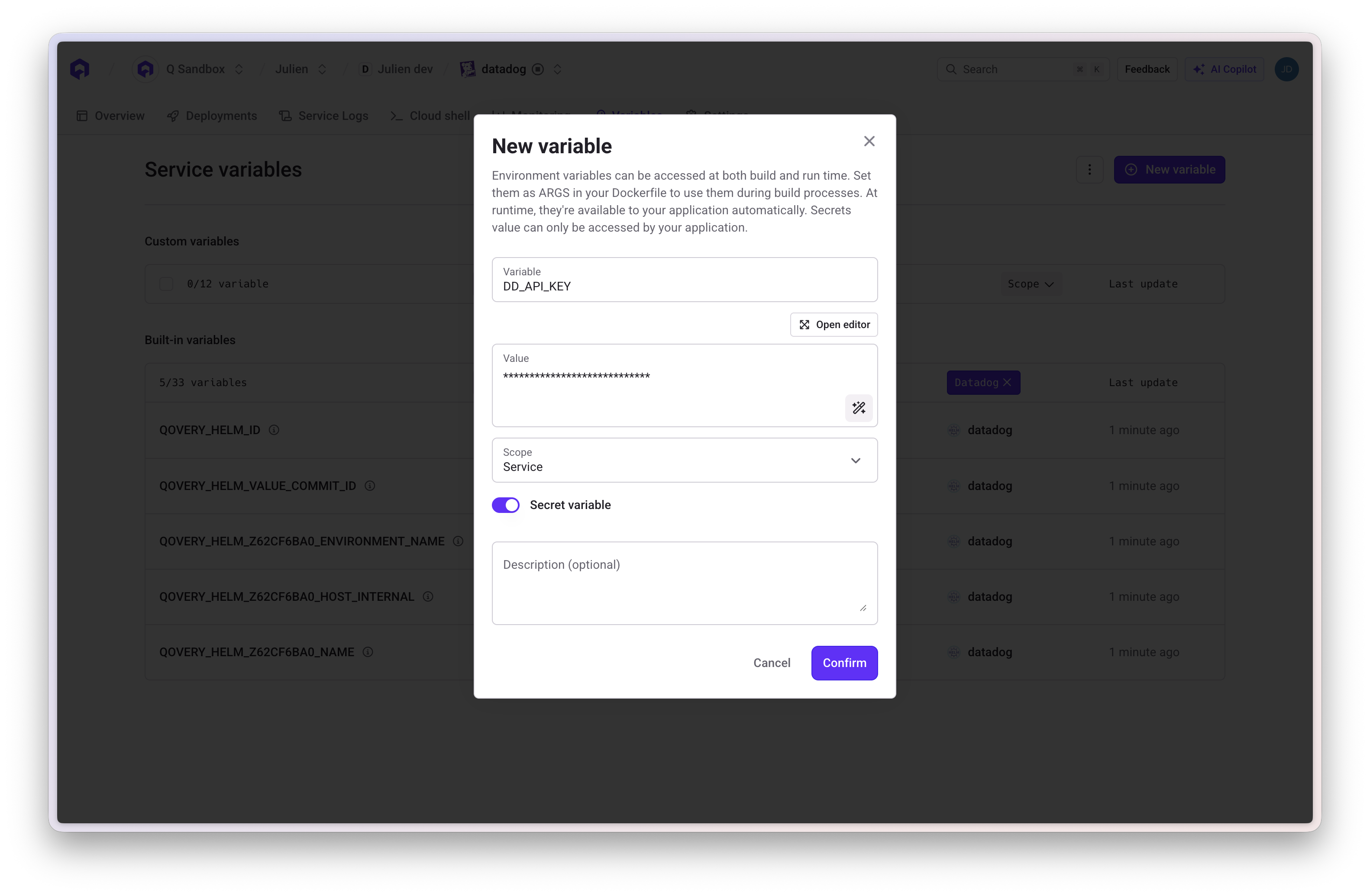 Datadog Secret Configuration