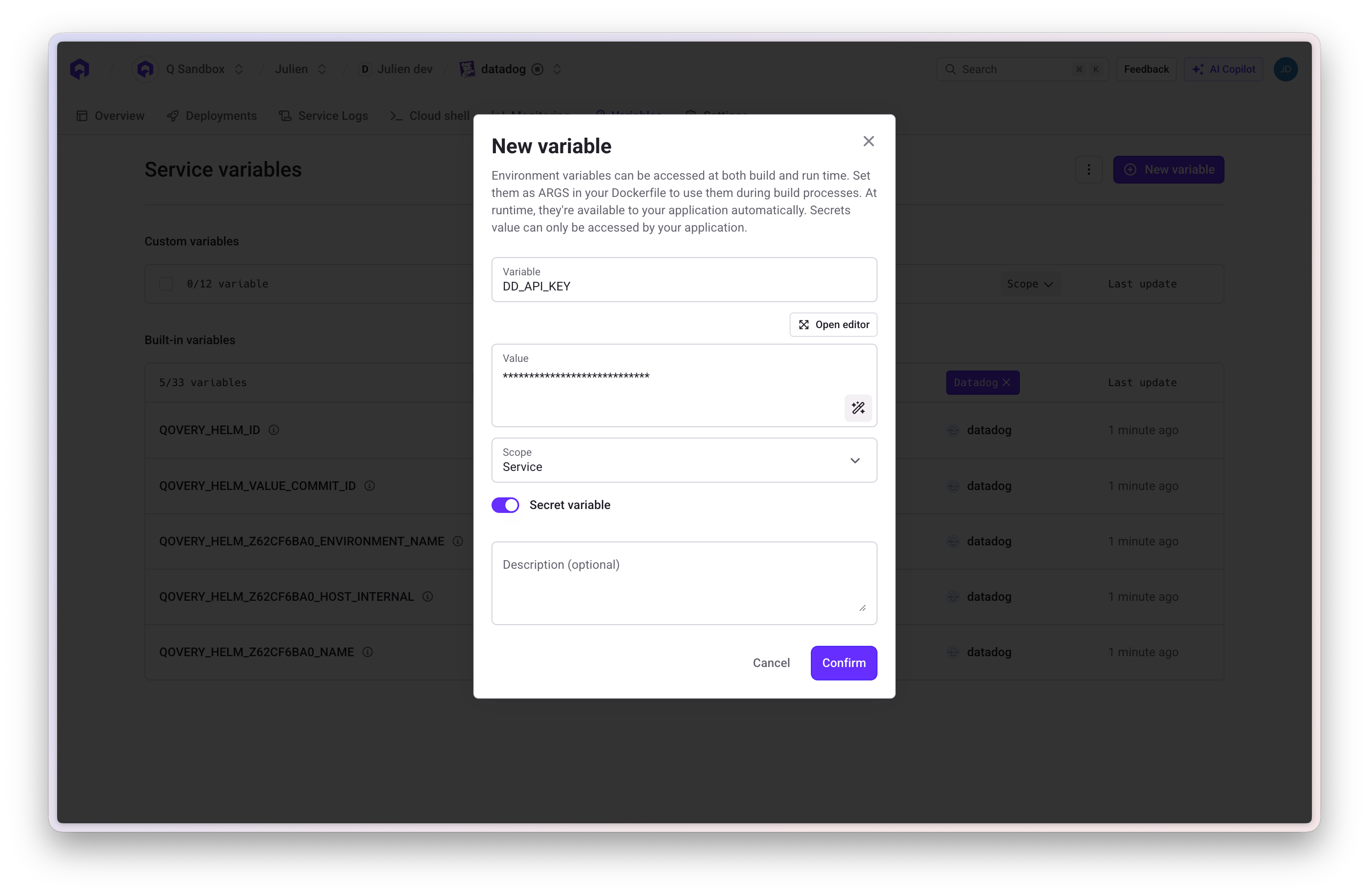 Datadog Secret Configuration