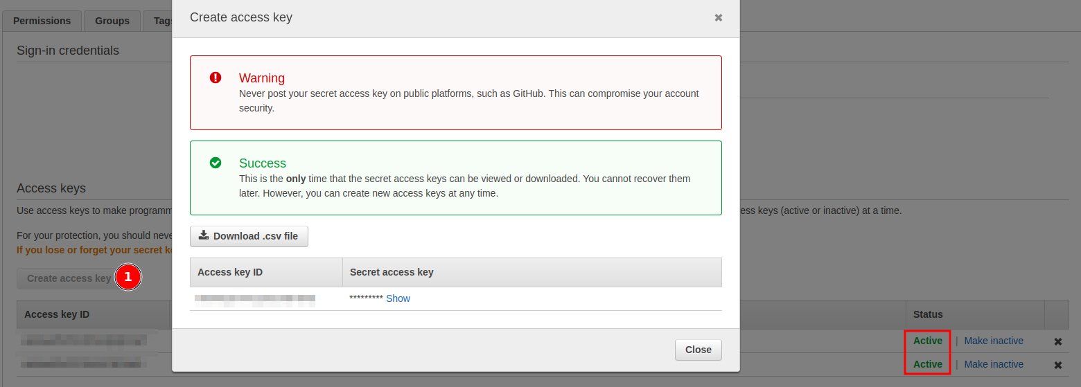 Create new access key