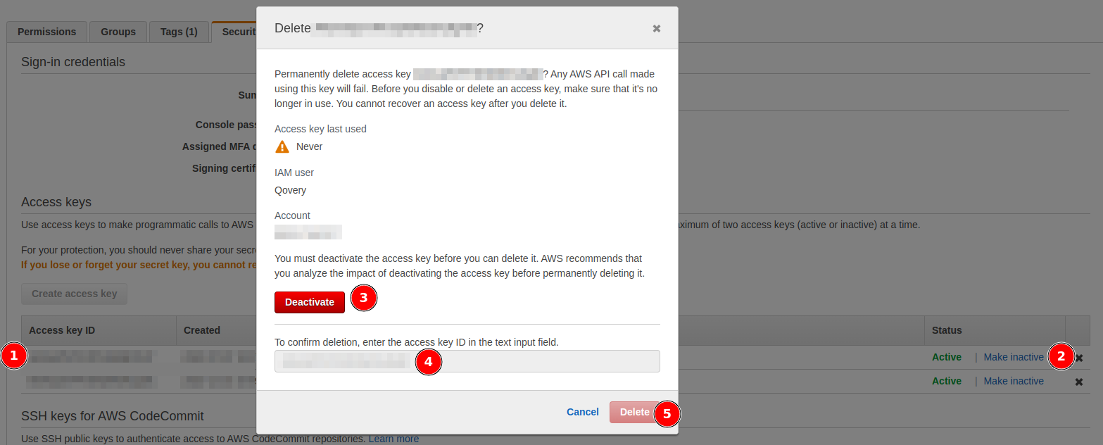 Delete old access key