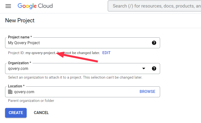 Select or create GCP project