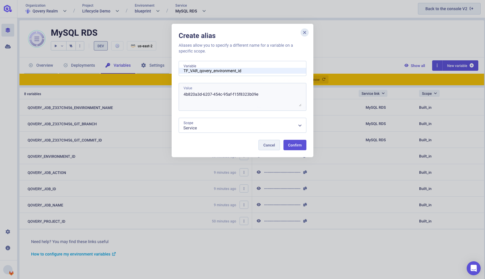 Create environment variable alias
