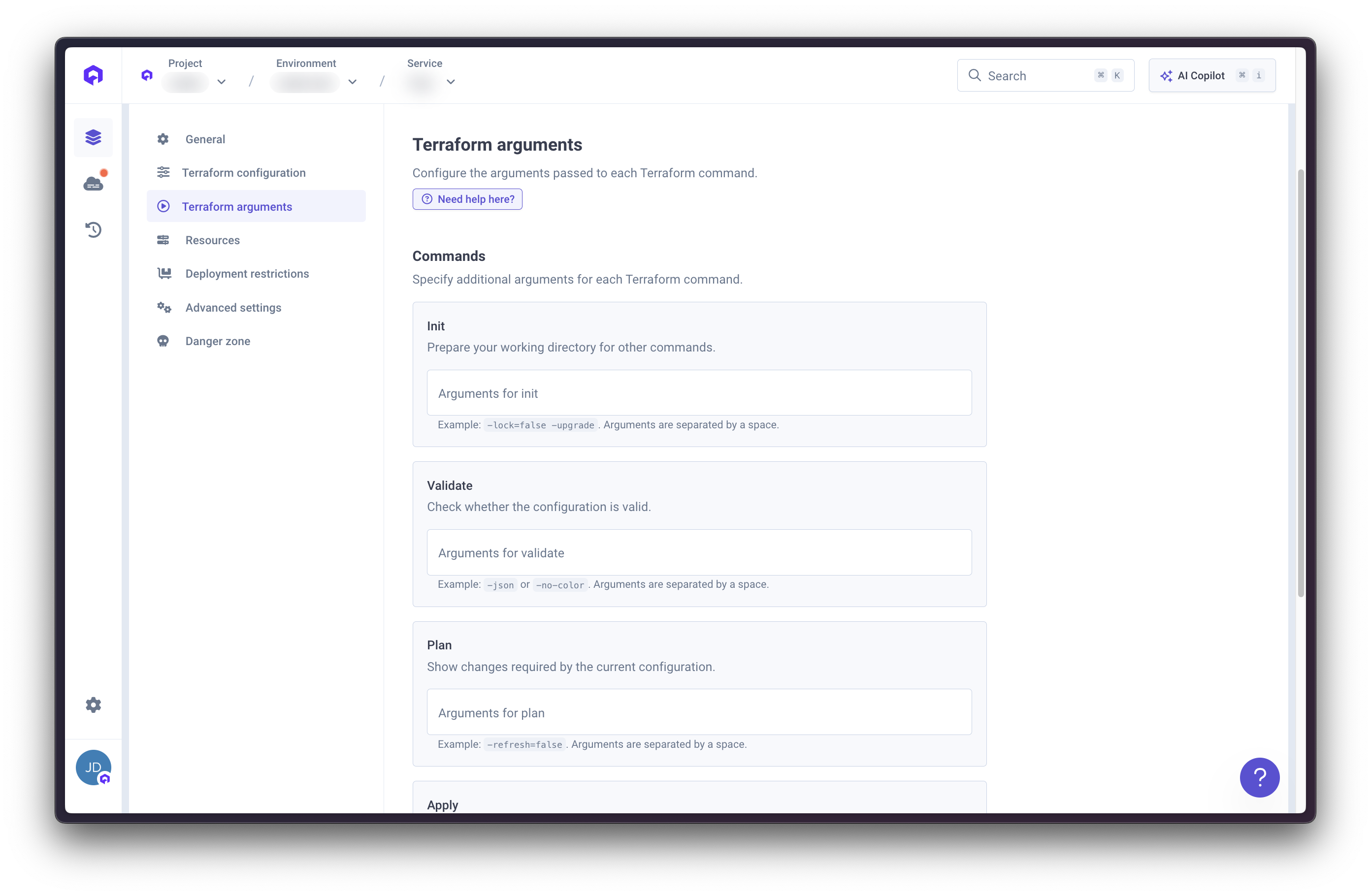 Terraform Arguments Configuration