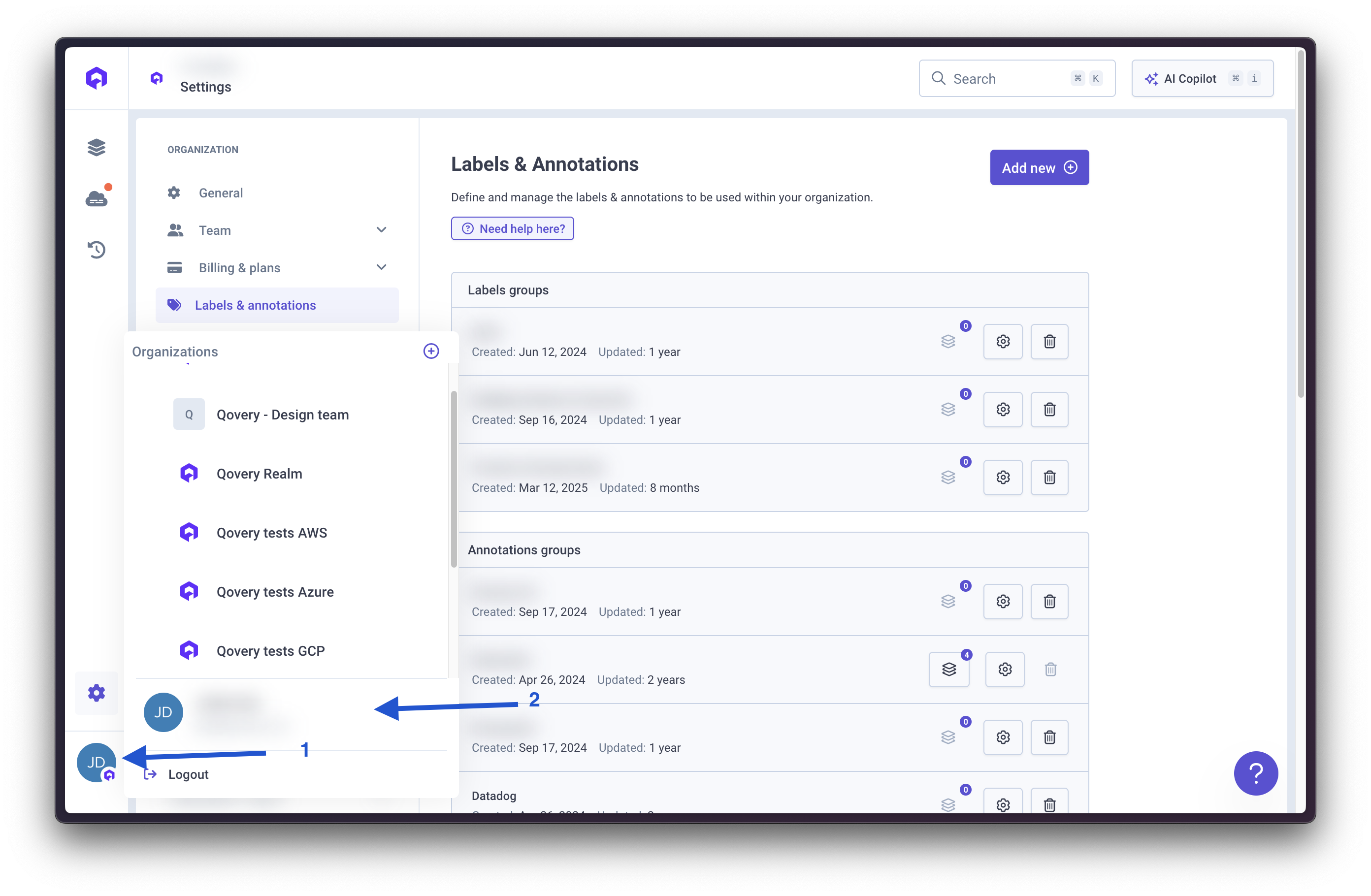 Access user account settings