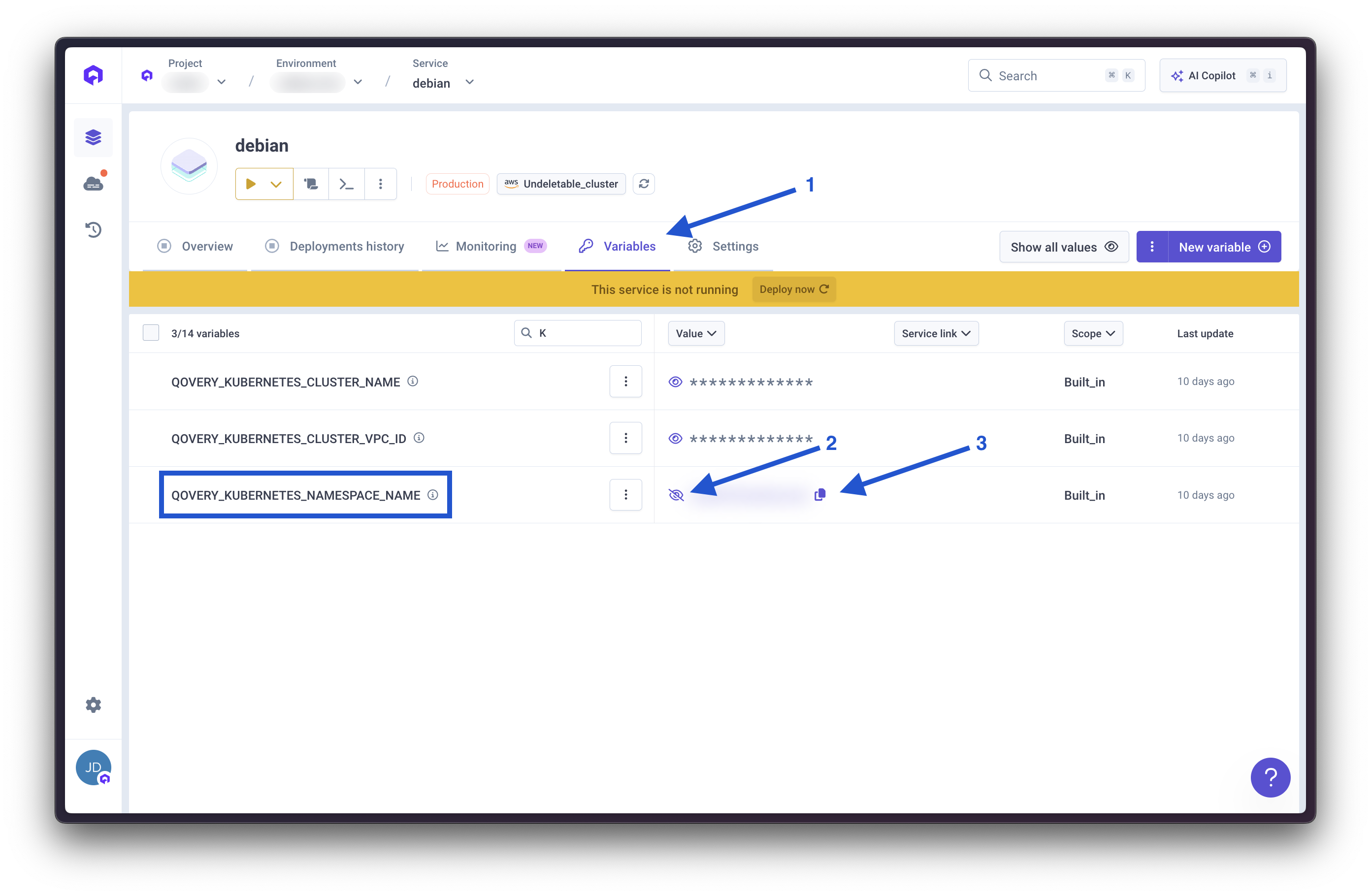 Get Kubernetes namespace from container variables
