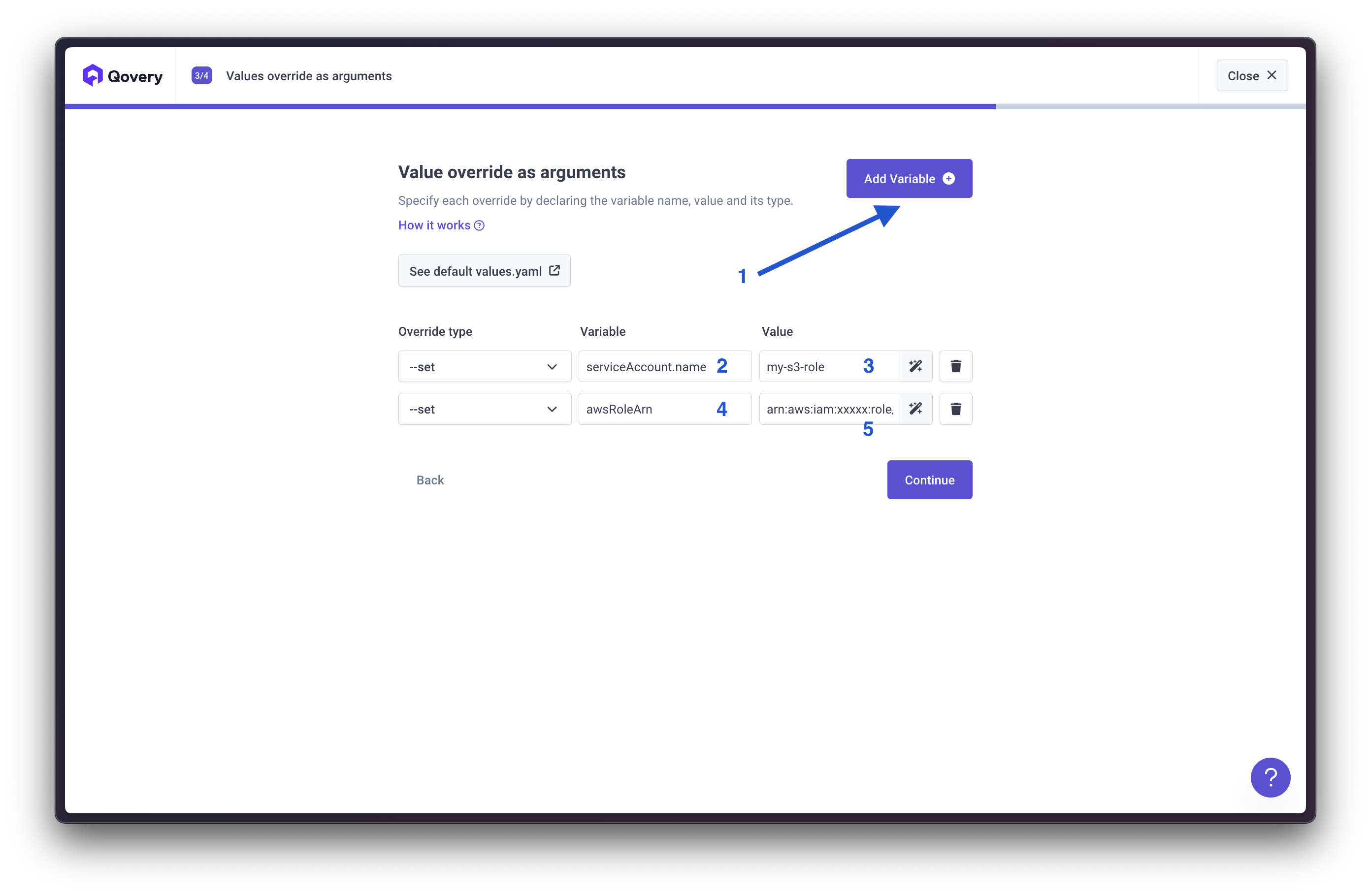 Override AWS role ARN