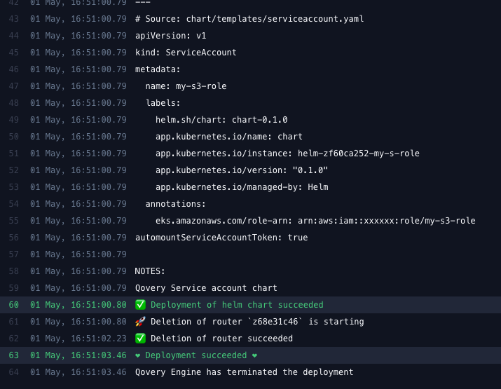 Service account creation logs