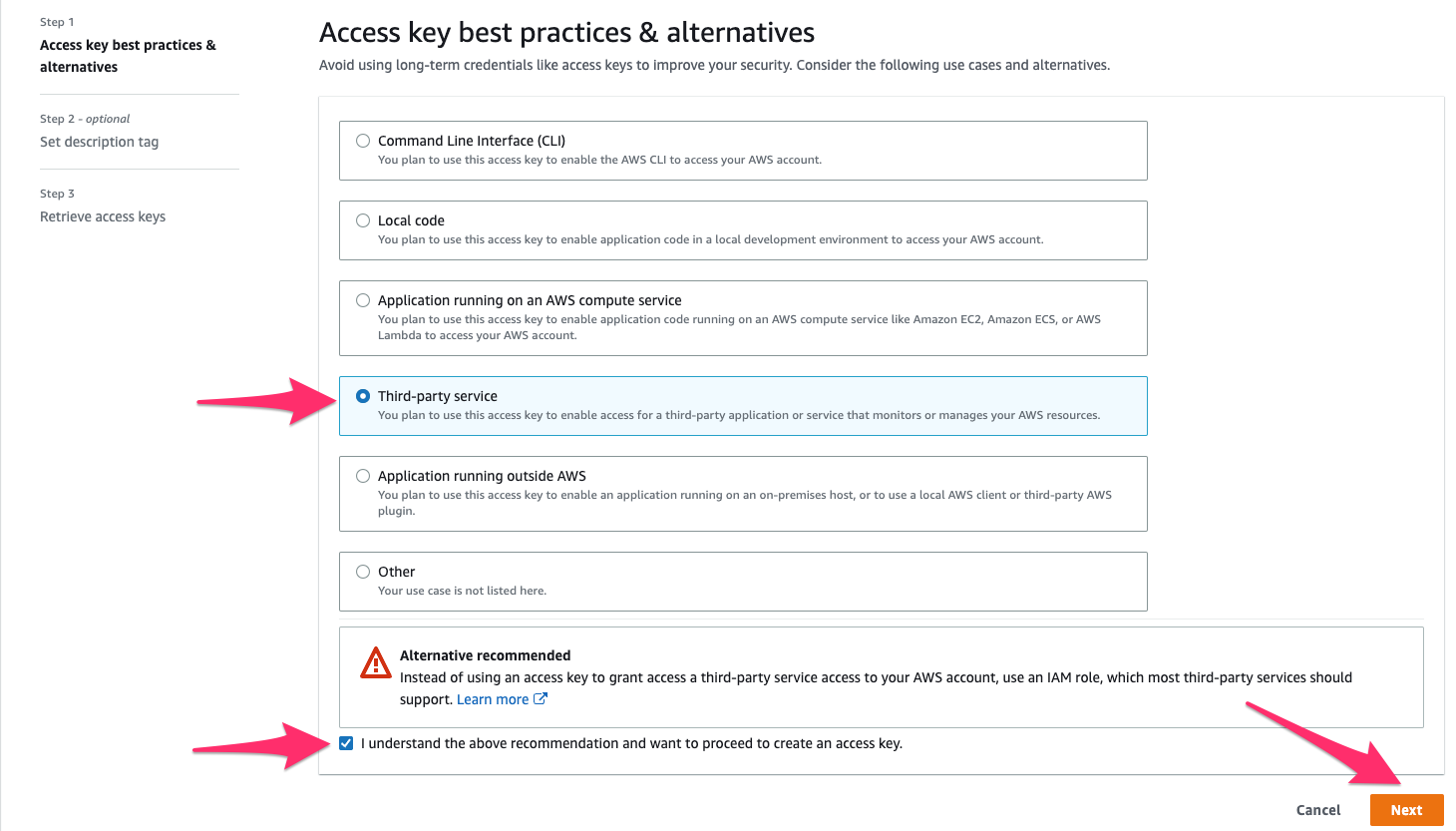 Create access key - step 2
