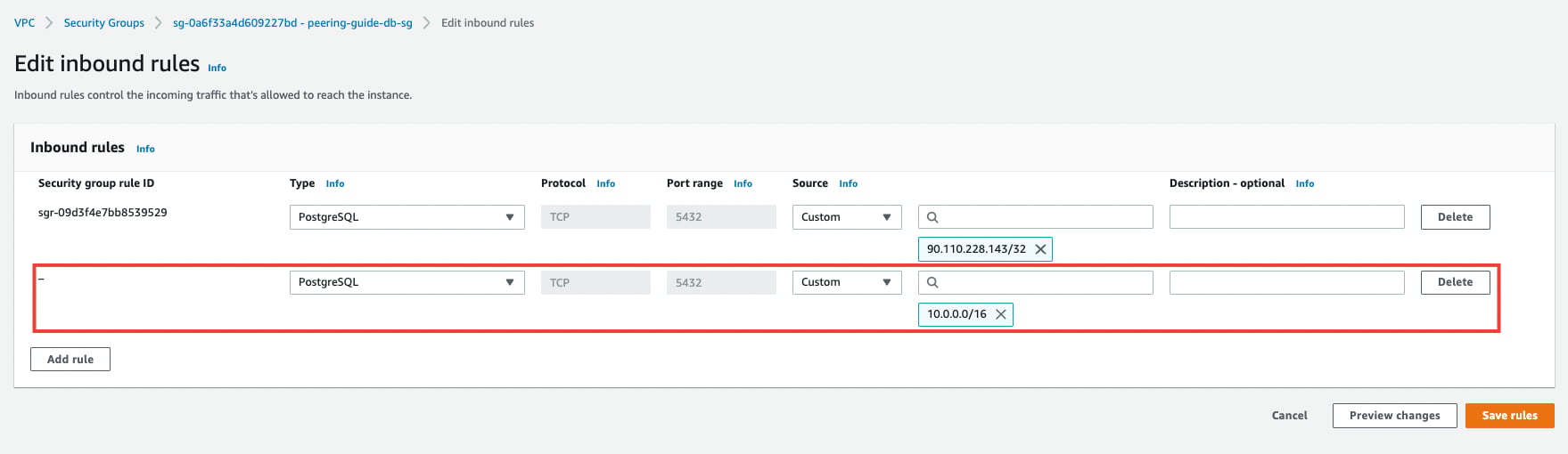 AWS Security Group inbound rules