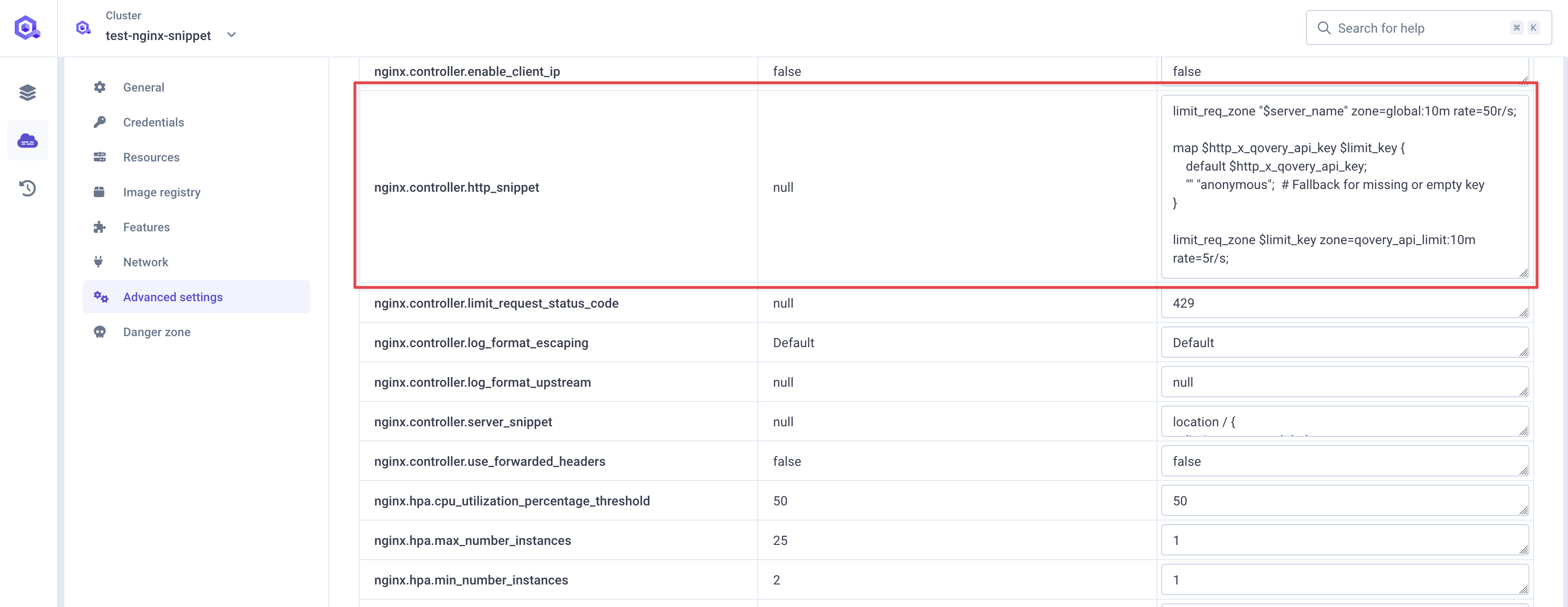 Custom header rate limit declaration