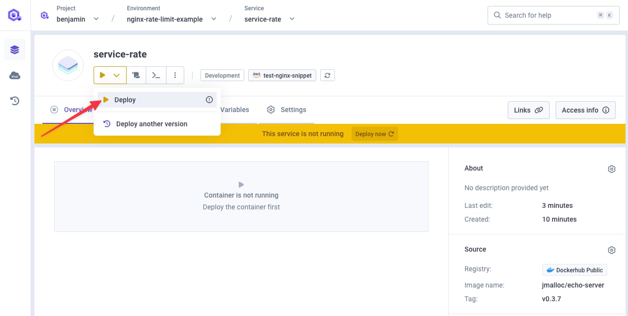 Deploy service with rate limit
