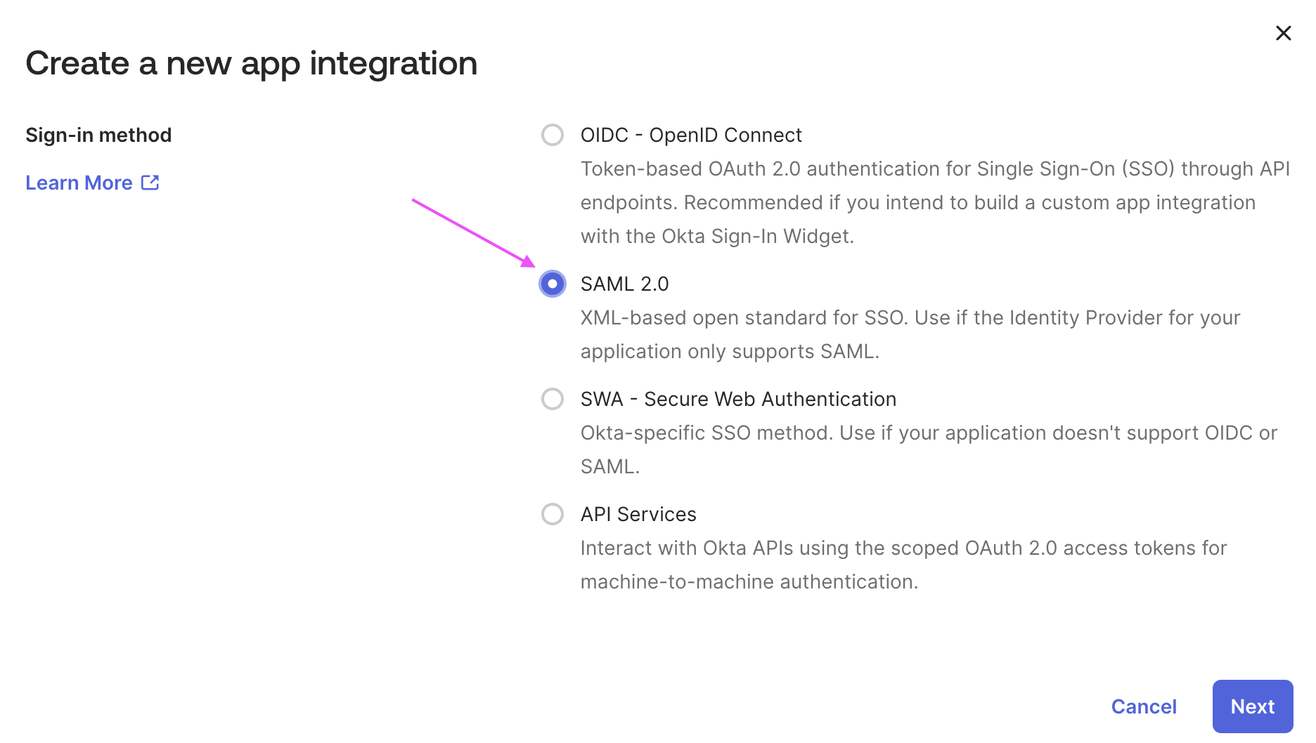 Create Okta Application