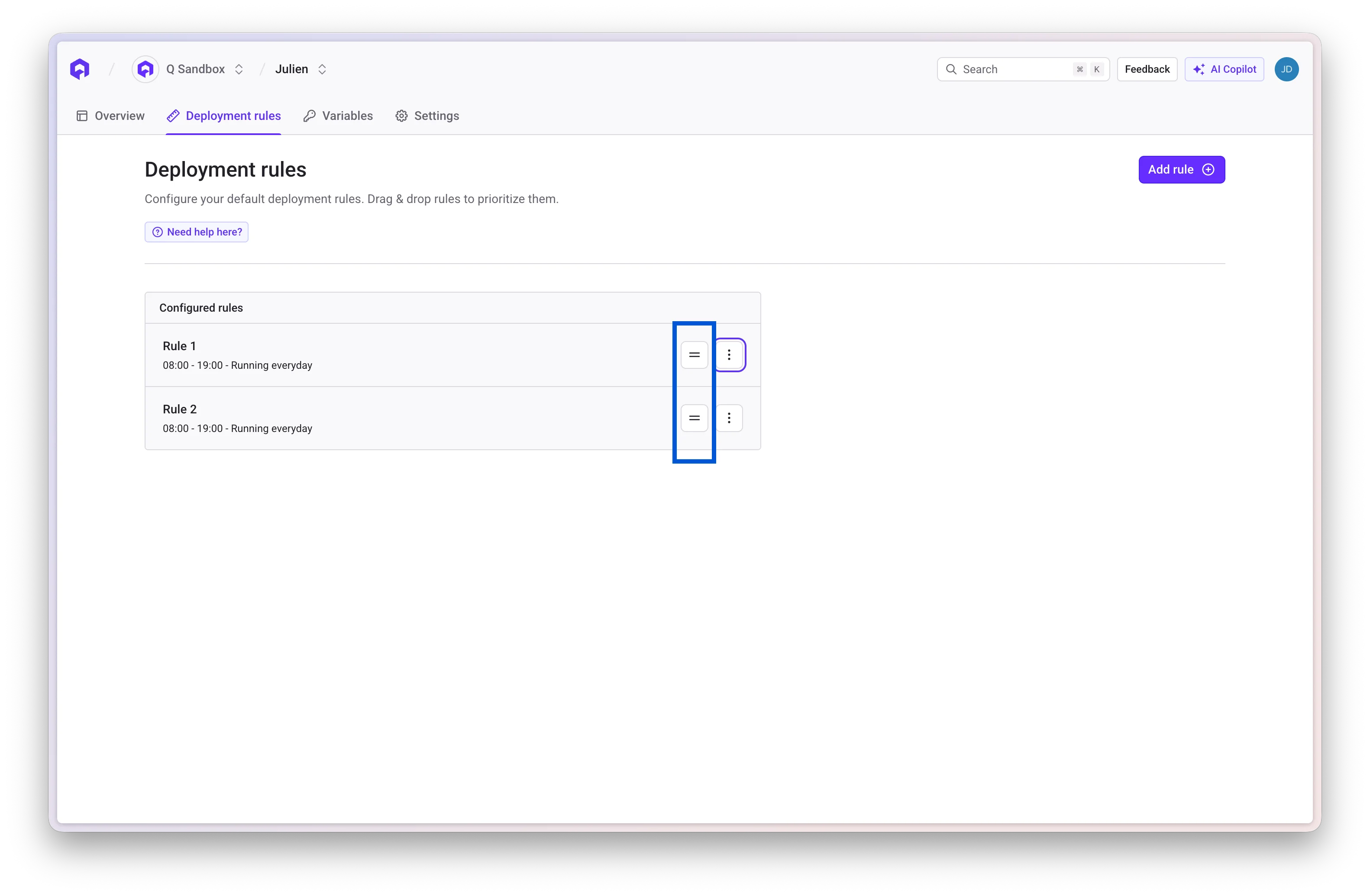 Reorder deployment rule priority