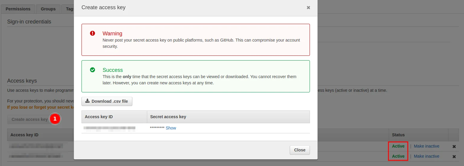 Create new access key