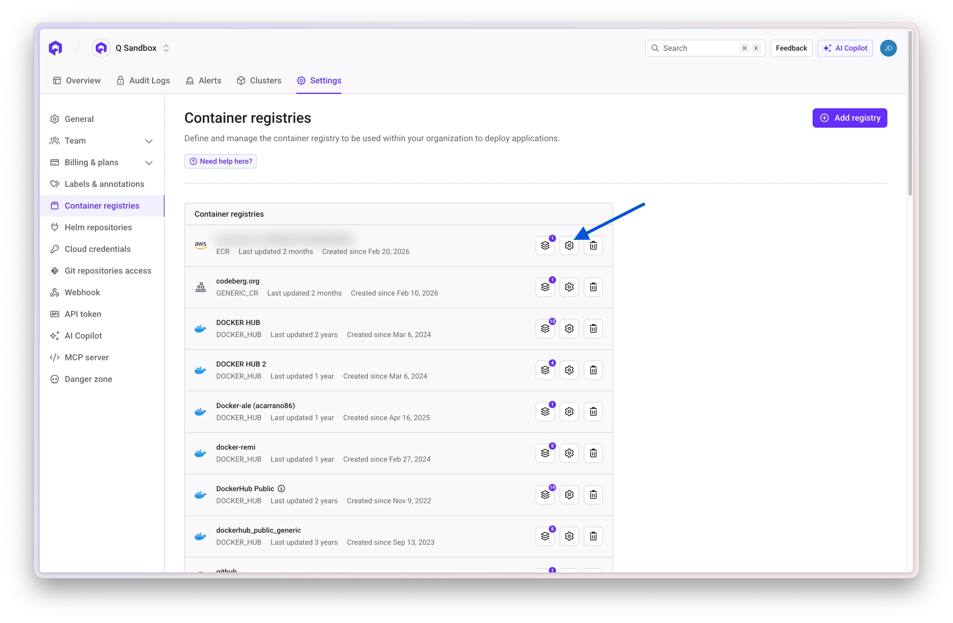 Edit Container Registry