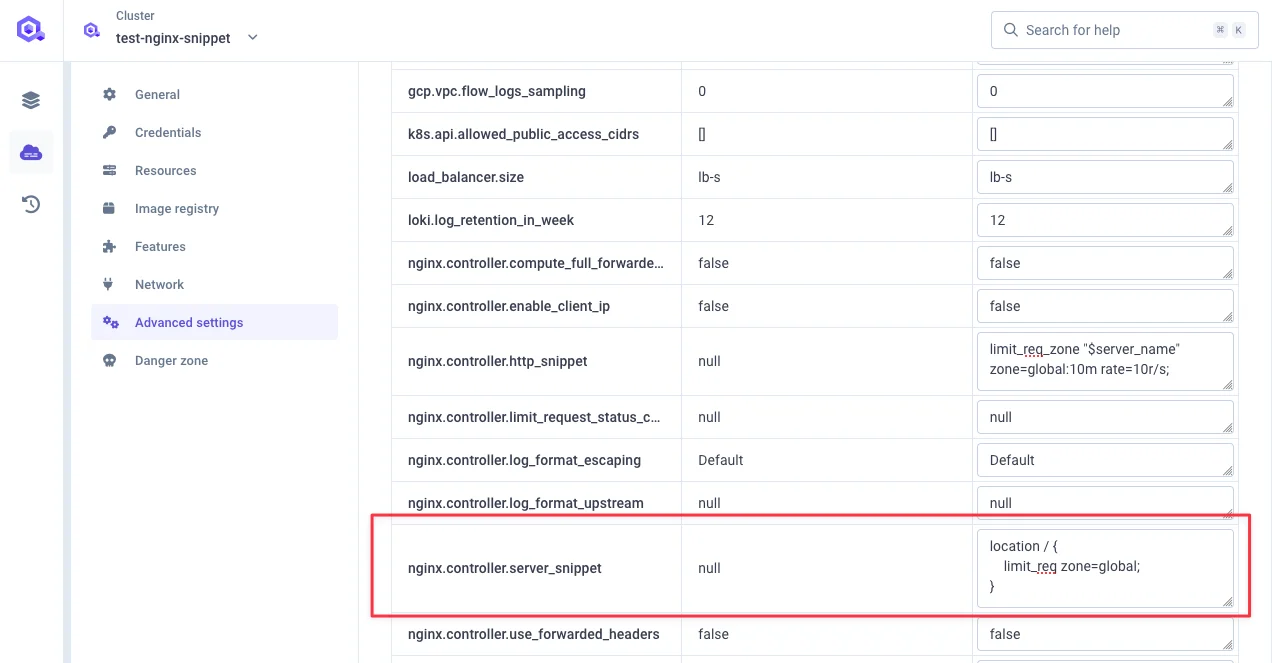 Apply global rate in server snippet