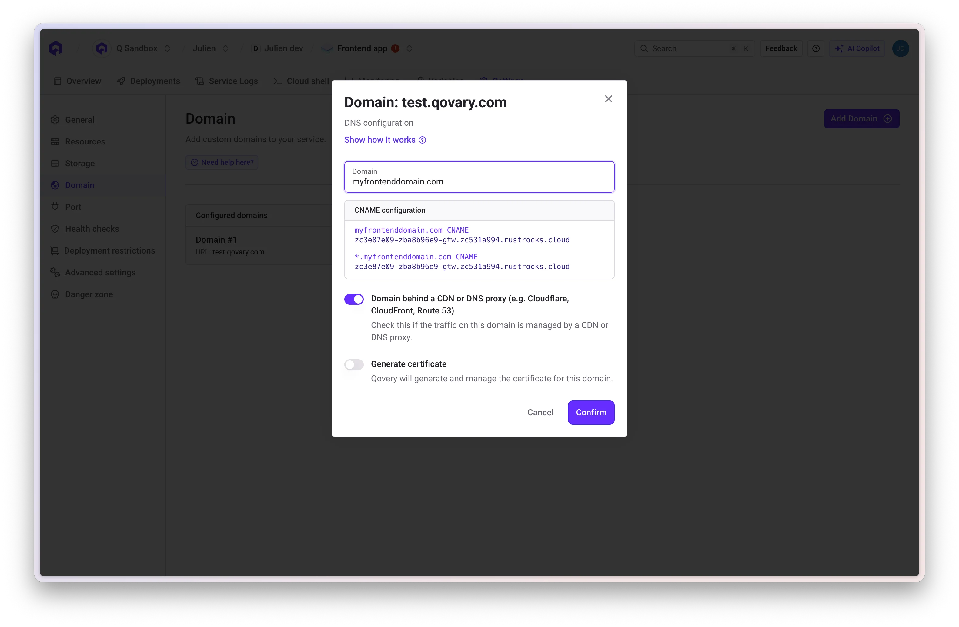 Custom domain configuration