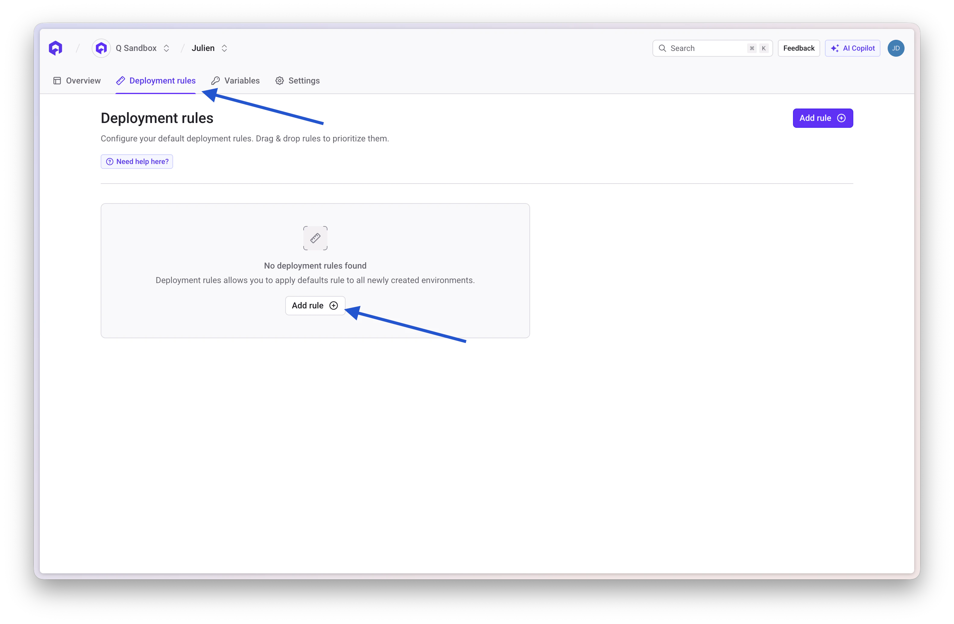 Deployment rules at project level