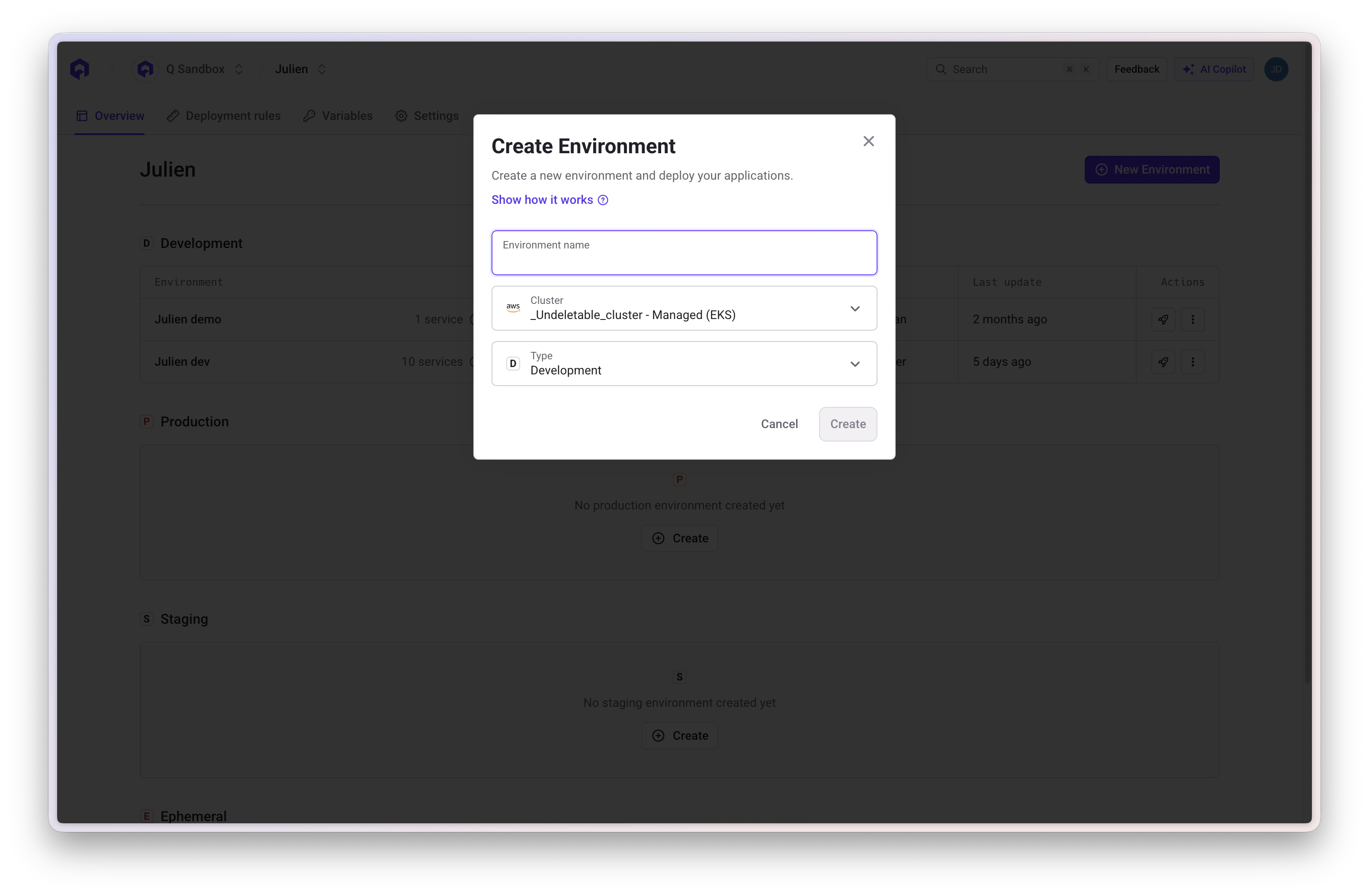 Create Environment Modal