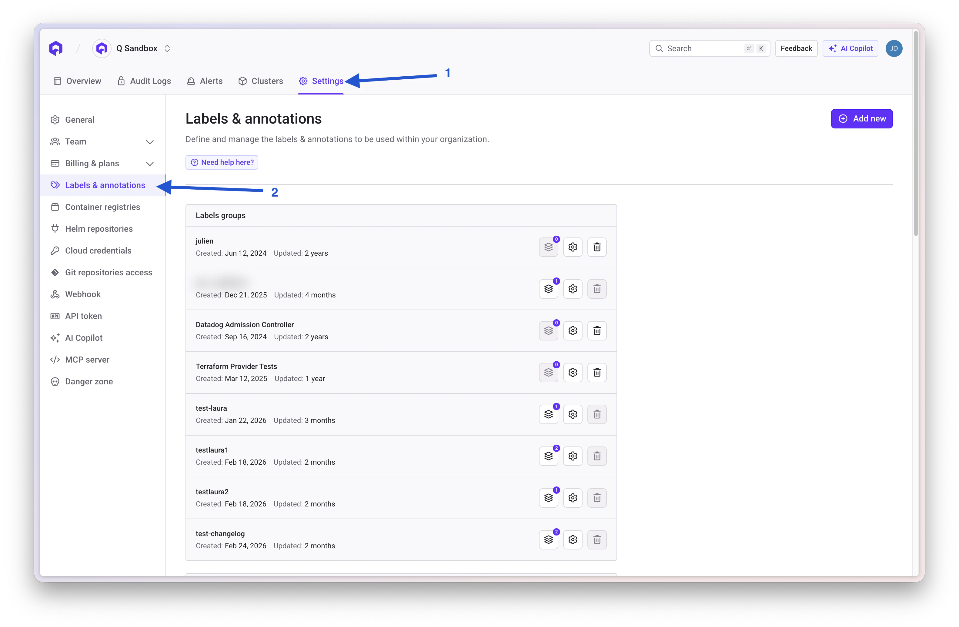 Labels and Annotations Settings