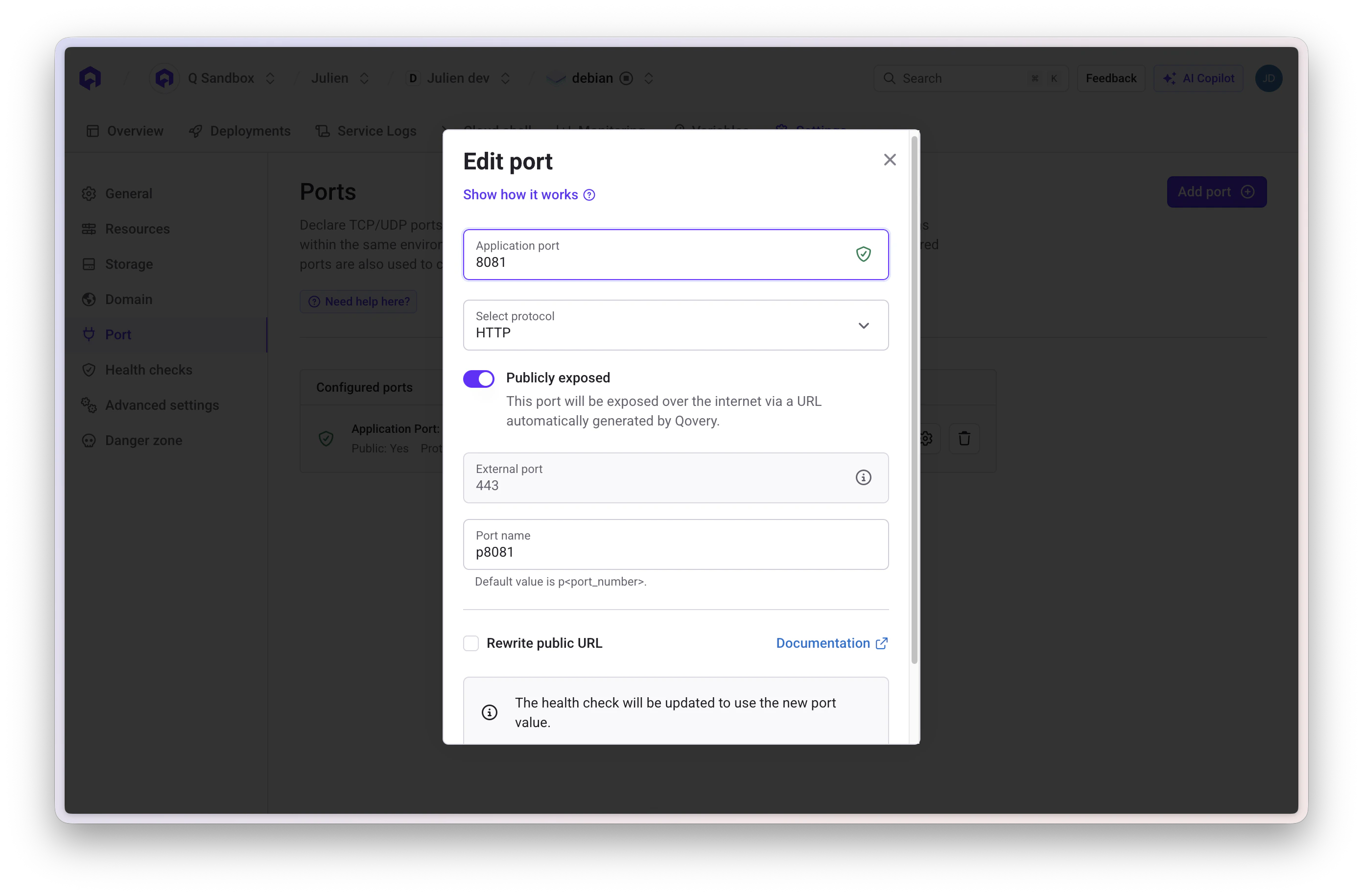 Configure application port