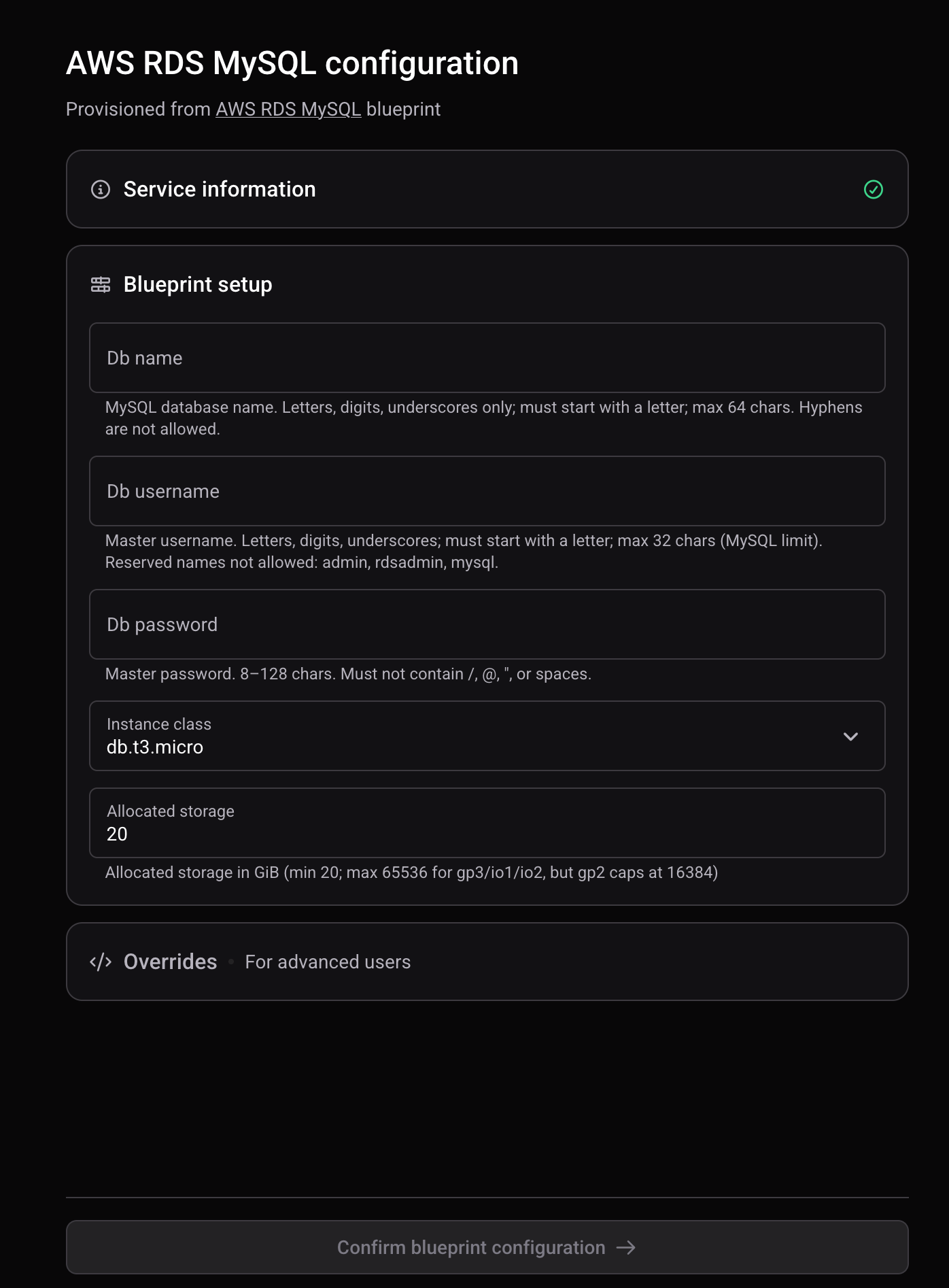 Blueprint variables form