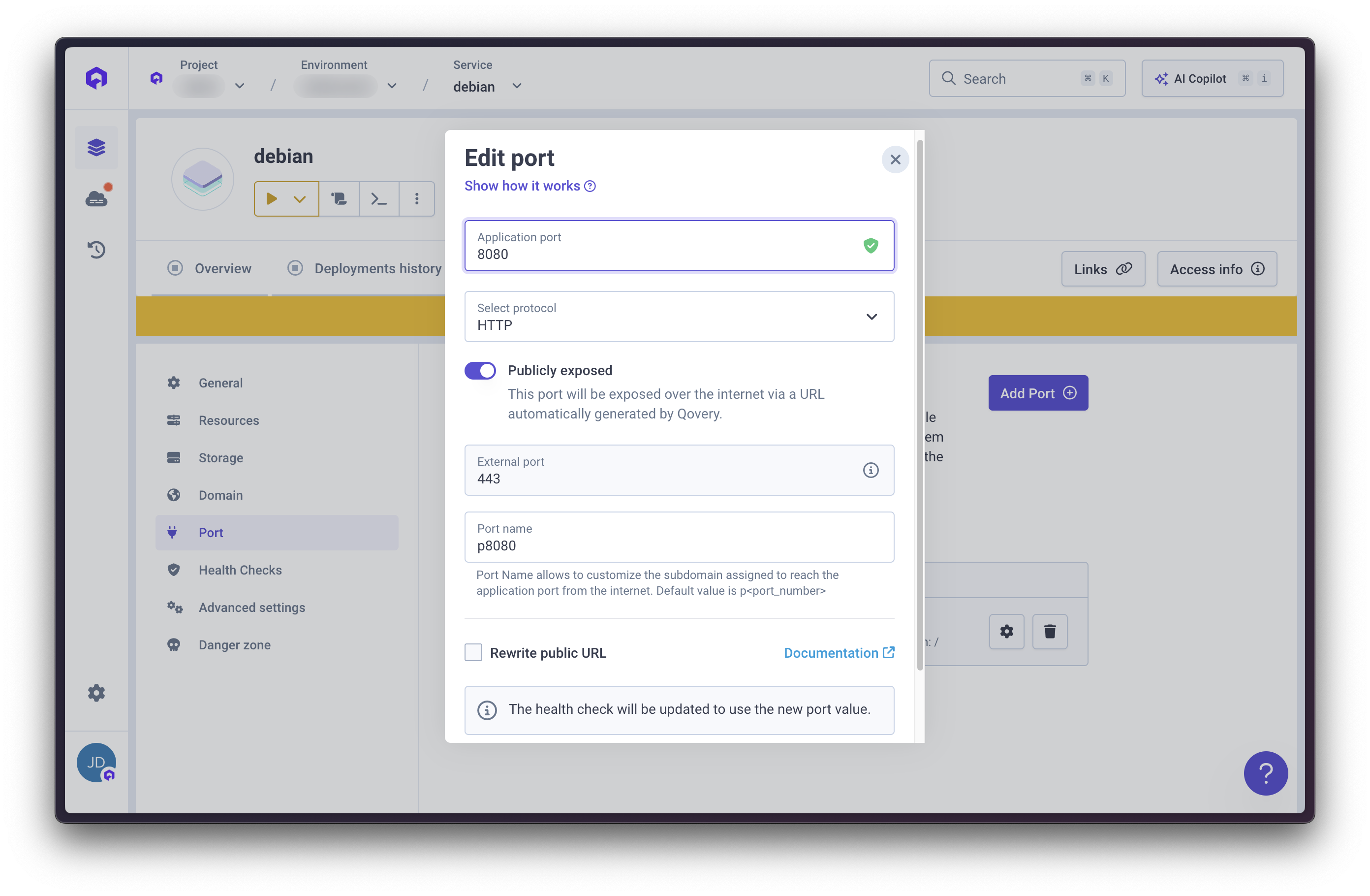 Configure application port