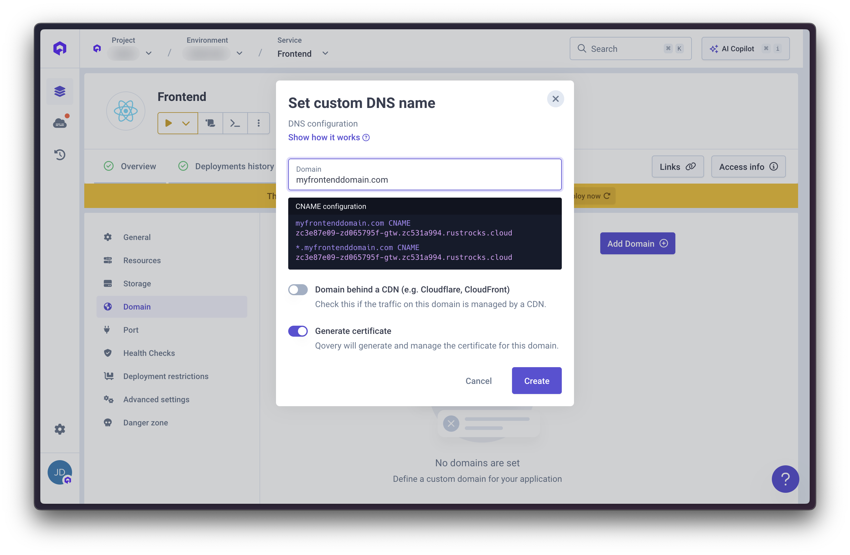 Custom domain configuration