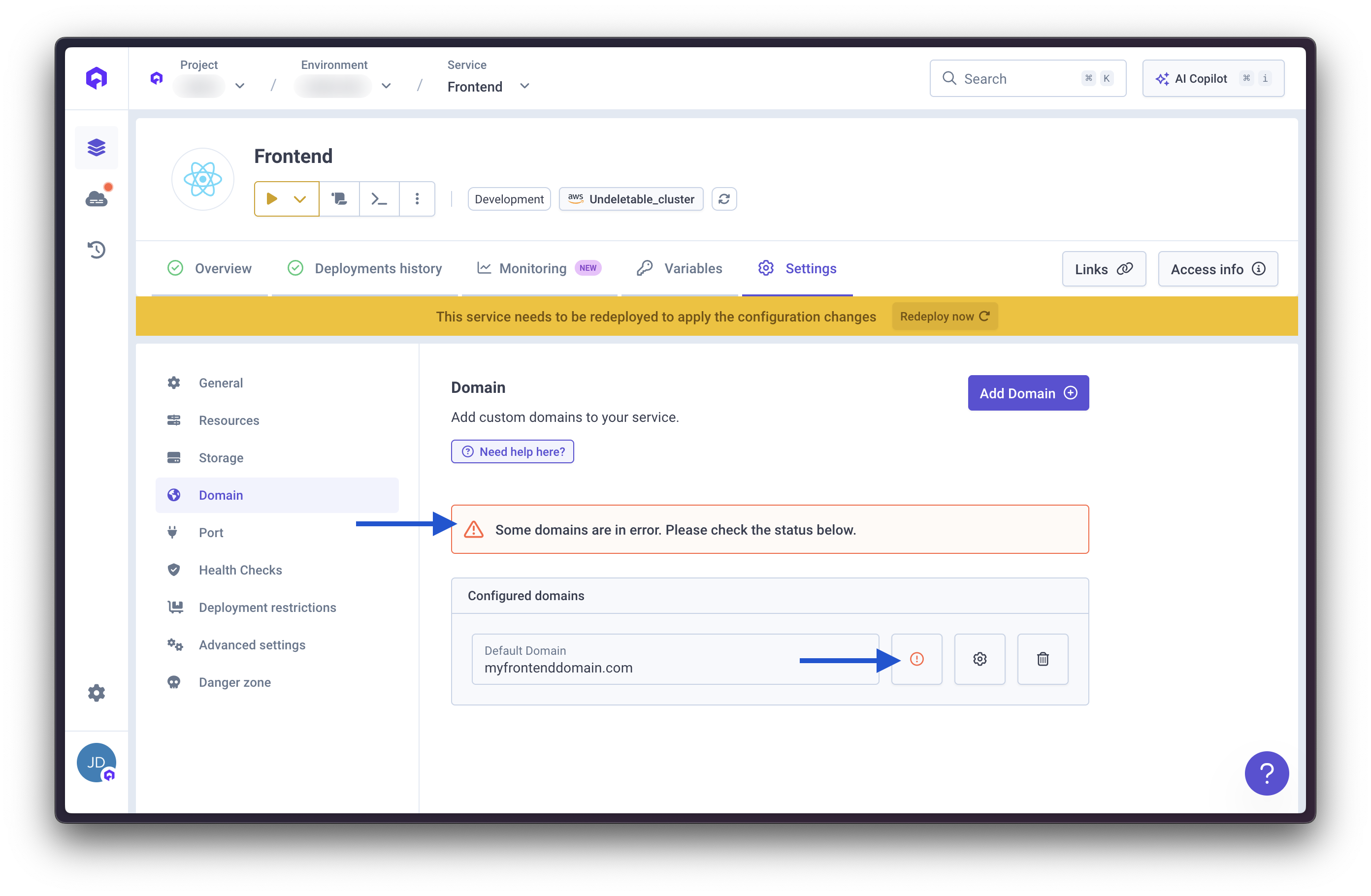 Domain check error in console