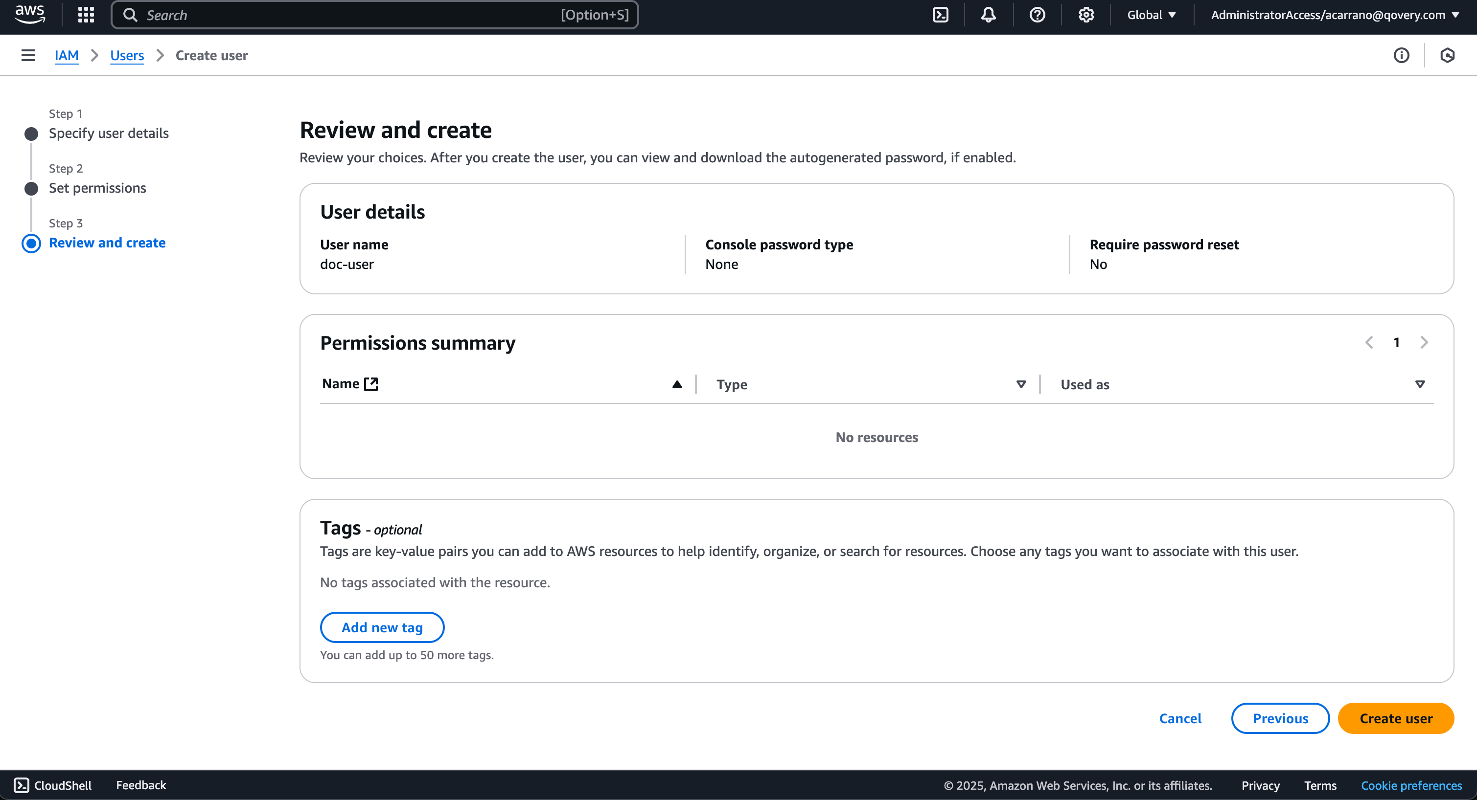 Create user - step 3