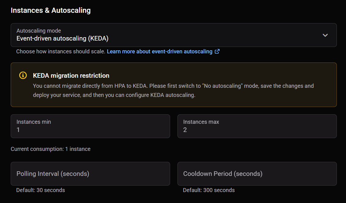 KEDA migration restriction message