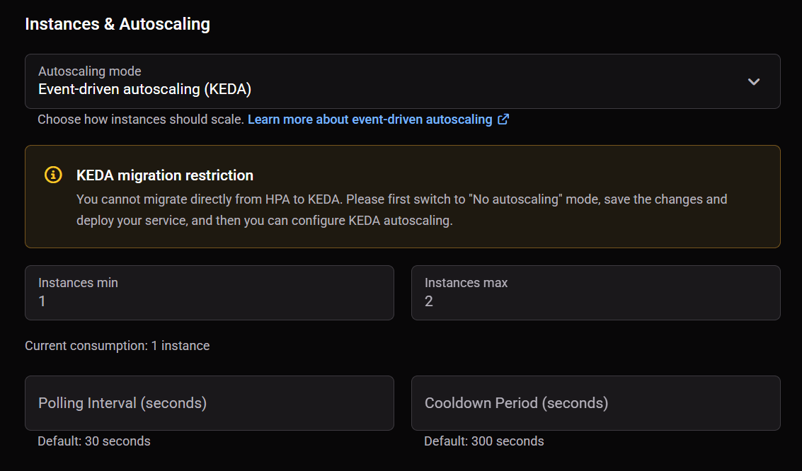 KEDA migration restriction message