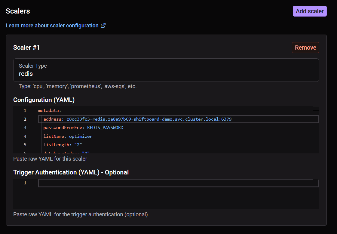 KEDA Redis scaler configuration