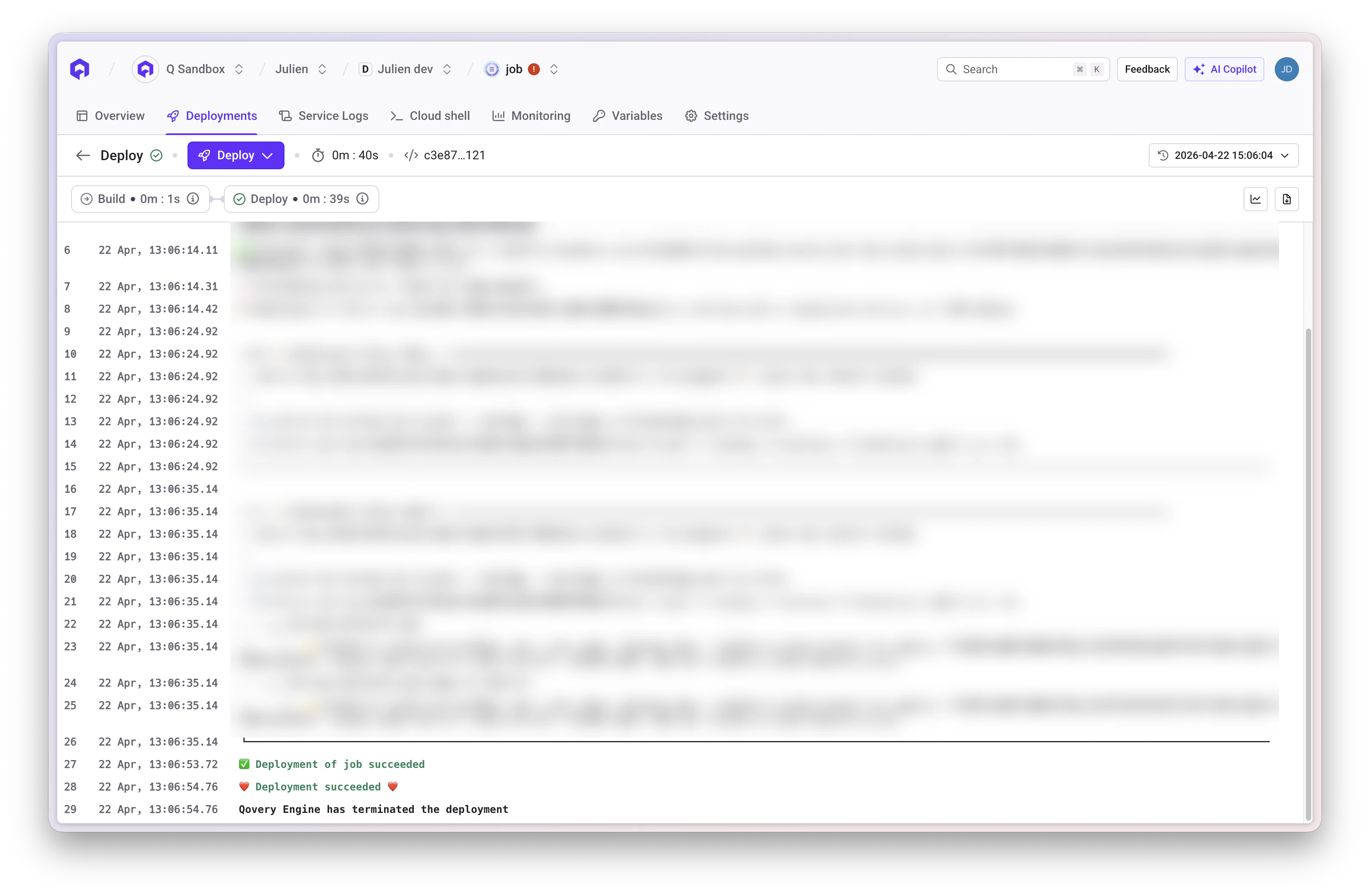 View deployment logs in real-time
