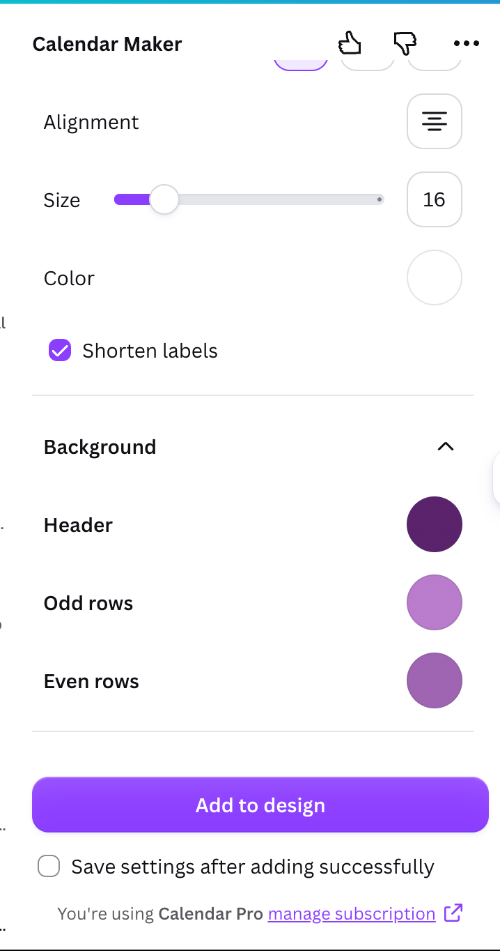 Week tab styled with a purple background color theme
