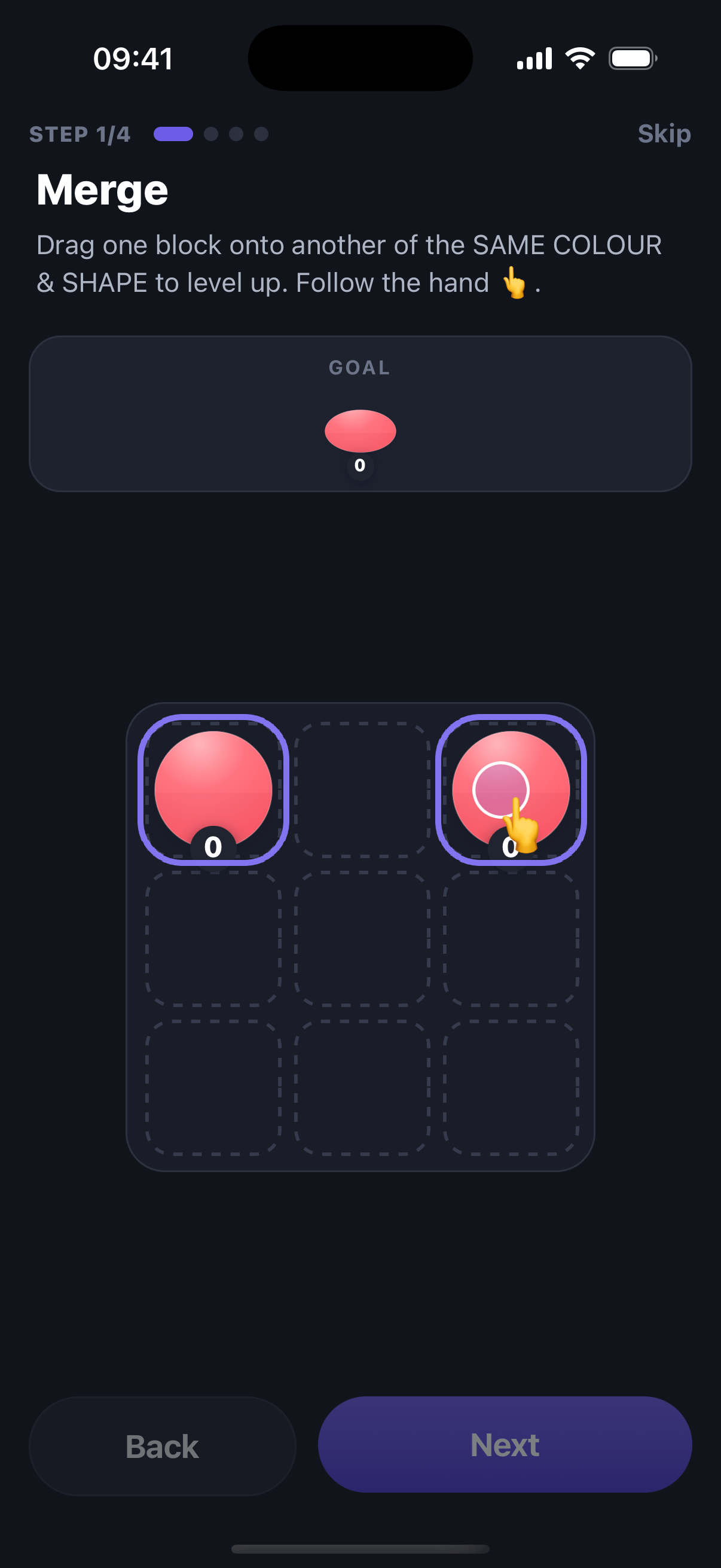 The interactive How to Play tutorial in Hepta guiding you through your first moves