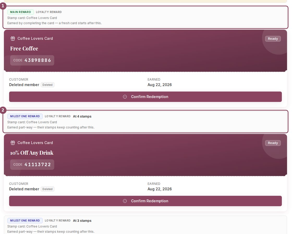 Two vouchers on the Look Up Customer tab, each with its own type strip