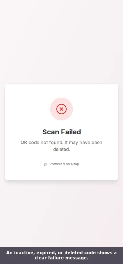 Customer scan screen reading Scan Failed, QR code not found