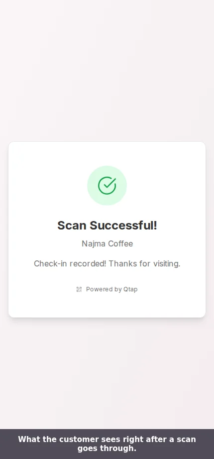 Customer scan confirmation reading Scan Successful for Najma Coffee