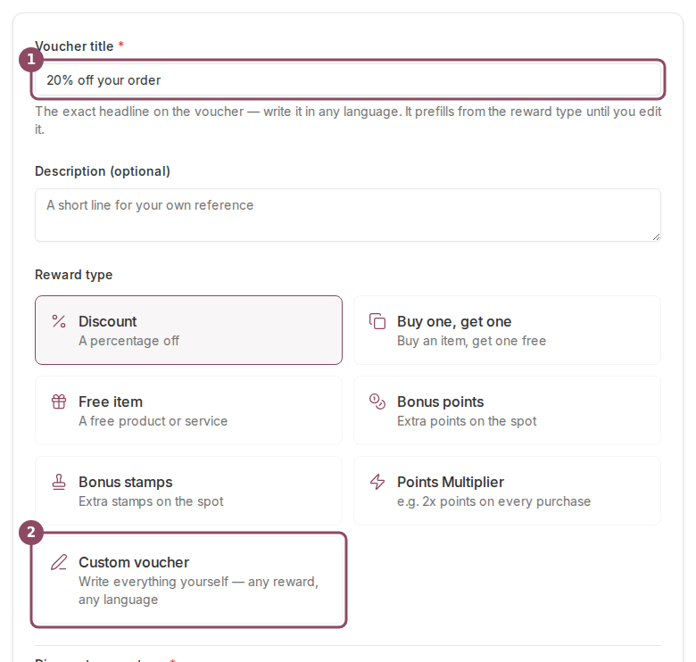 The reward type picker with seven options