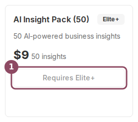 The AI Insight Pack card with an Elite+ badge and a disabled Requires Elite+ button