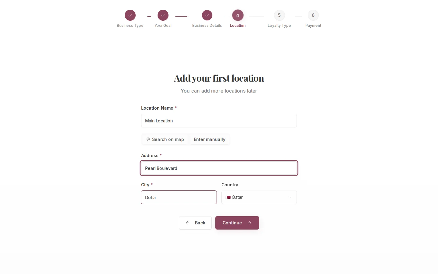 First location step in manual entry mode
