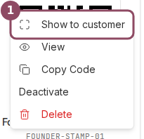 The three-dot menu on a gallery card, with Show to customer highlighted
