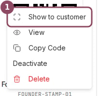 The three-dot menu on a gallery card, with Show to customer highlighted