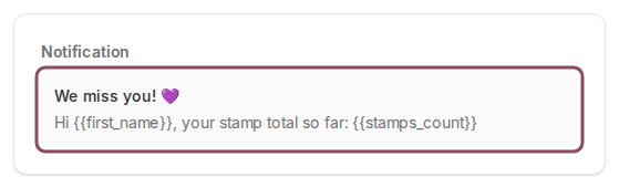The Review step showing the campaign notification with its personalization tags unfilled