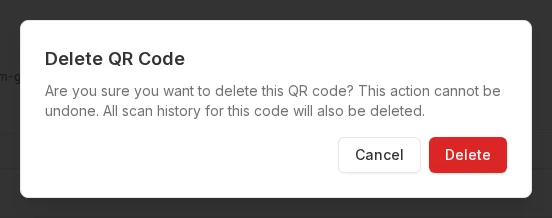 The delete confirmation dialog for a QR code