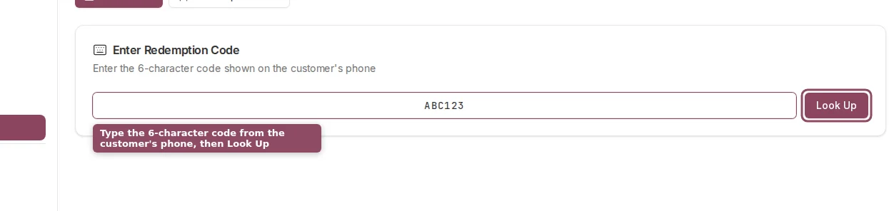 Enter Redemption Code field with a sample code typed in