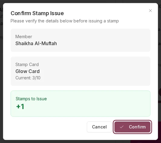 Confirm Stamp Issue dialog